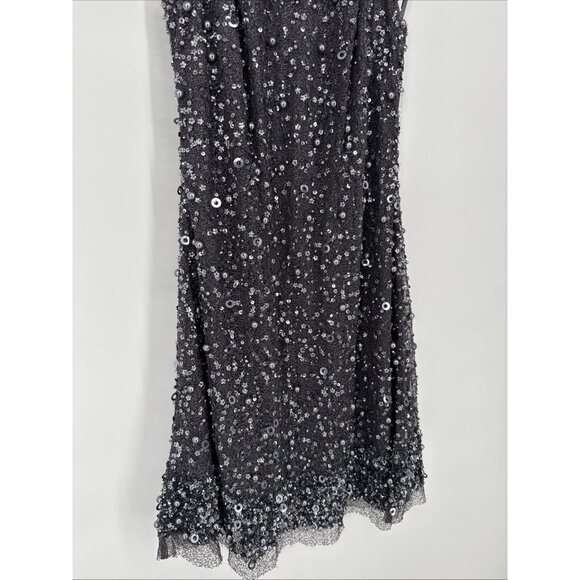 Aidan Adrianna Papell Size 2 Gray Beaded Sequin Halter Cocktail Dress Homecoming - Picture 7 of 12